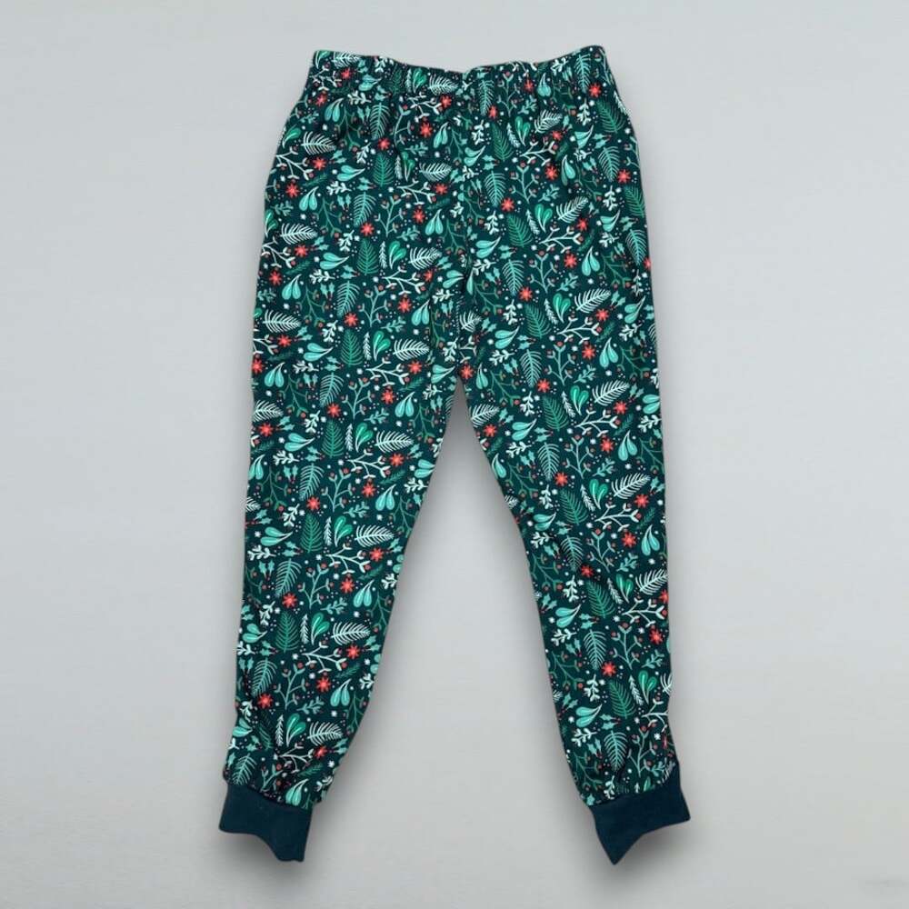 Kids Green Christmas Pajama Pants Holiday Botanical Sleepwear XL 14/16